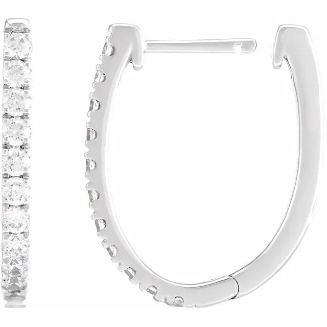 14K White 3/4 CTW Lab-Grown Diamond Hoop Earrings