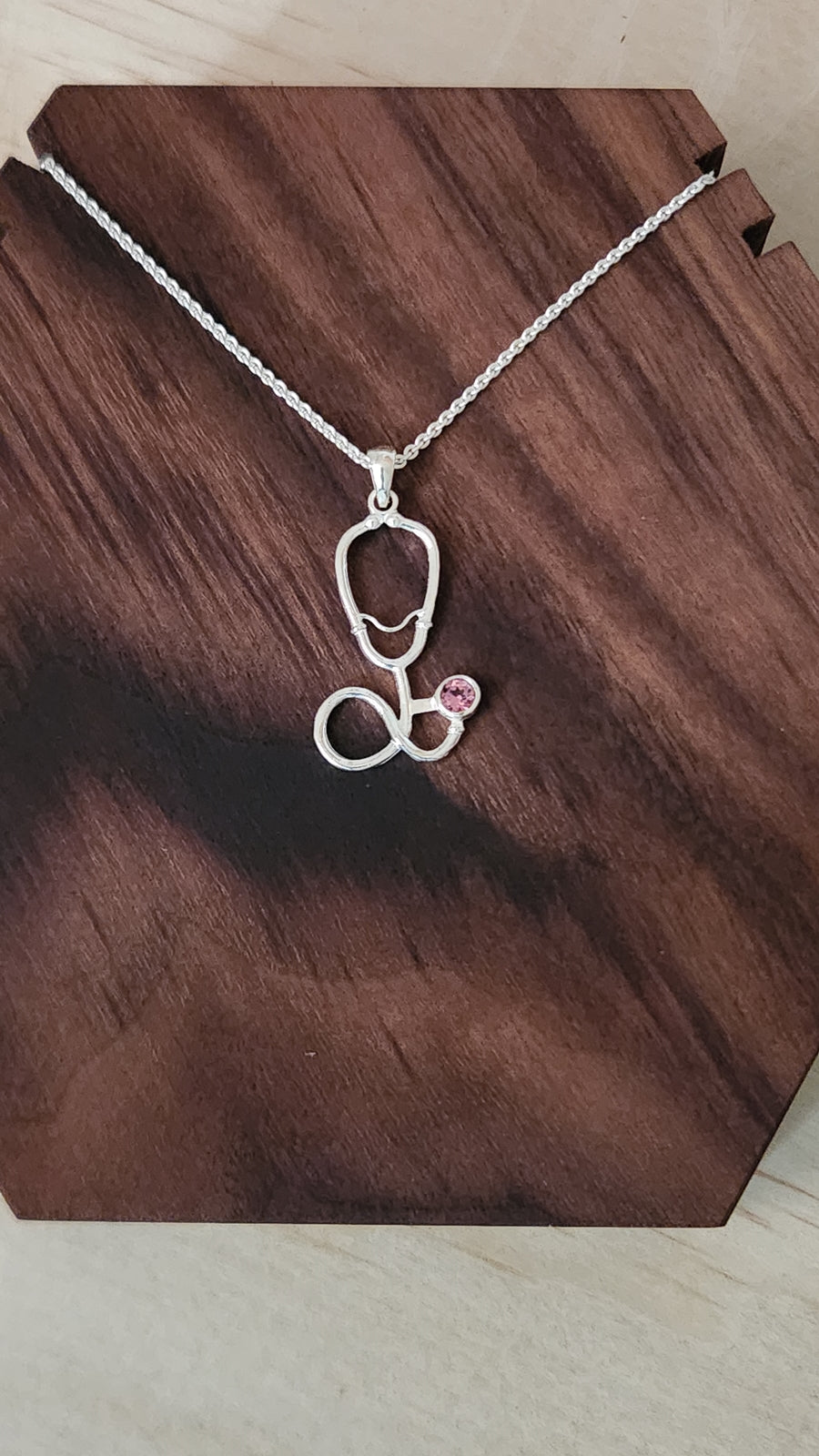 Stethoscope pendant with pink Tourmaline