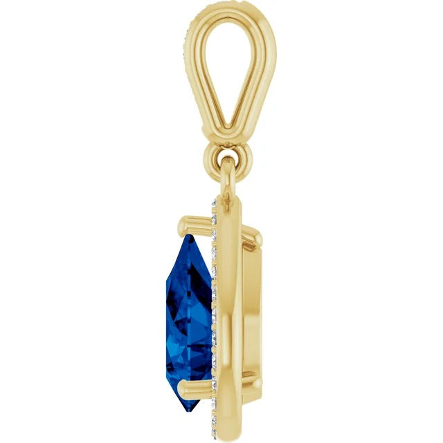 Pear shaped Blue Sapphire Halo pendant