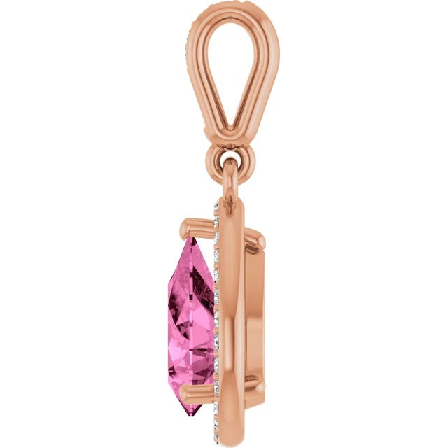 Pink Pear Sapphire and Diamond Halo pendant