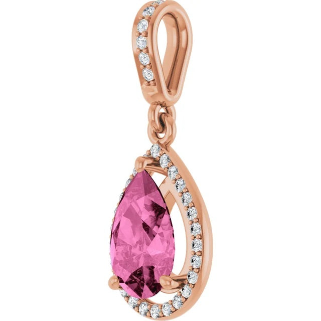 Pink Pear Sapphire and Diamond Halo pendant