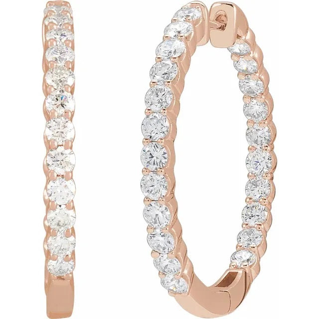 Rose gold Inside/Outside Diamond Hoop earrings