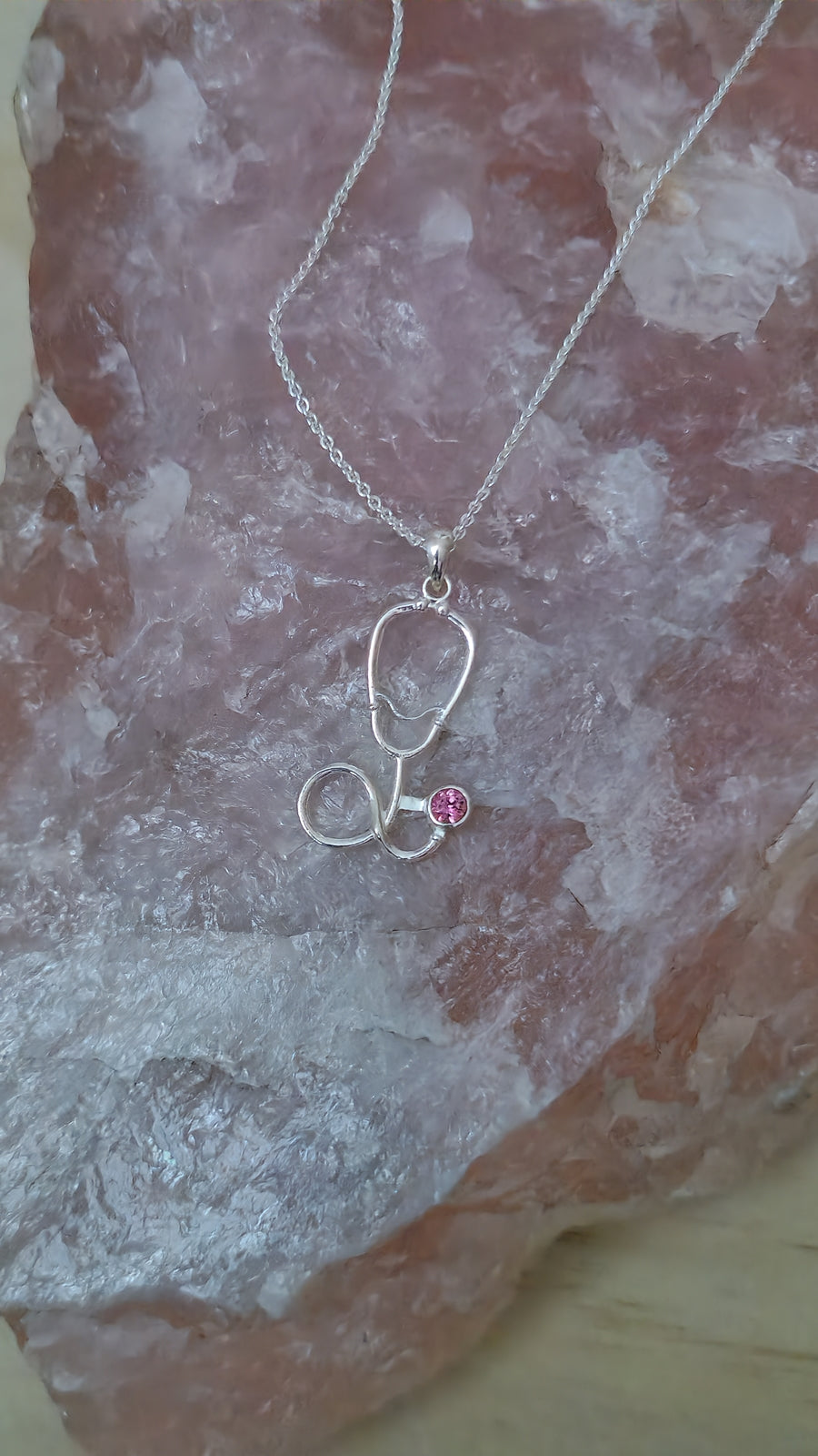 Stethoscope pendant with pink Tourmaline