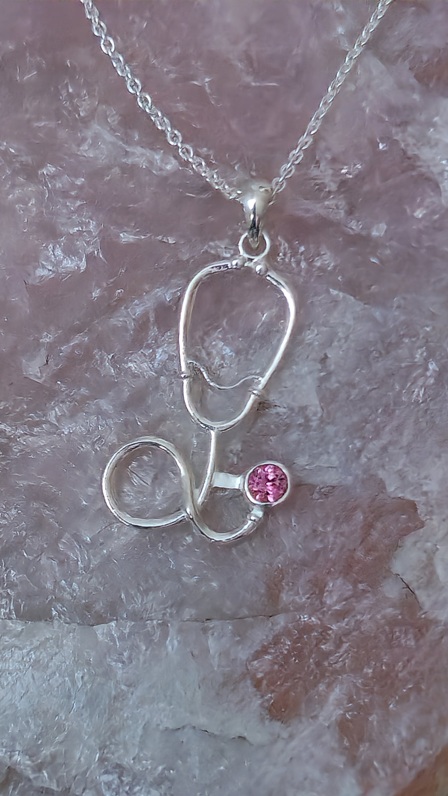 Stethoscope pendant with pink Tourmaline