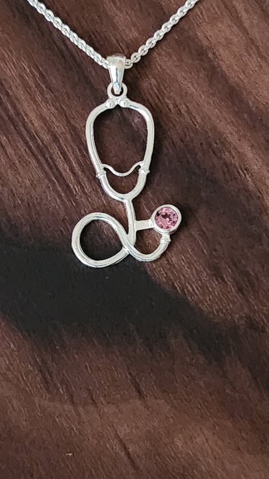 Stethoscope pendant with pink Tourmaline