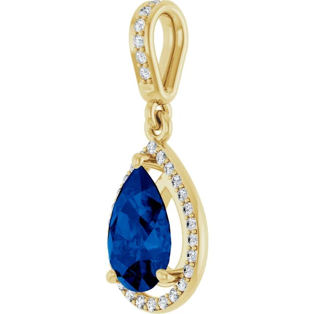 Pear shaped Blue Sapphire Halo pendant