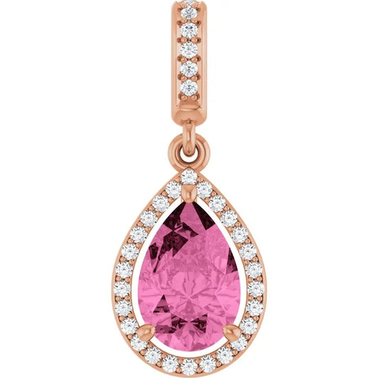 Pink Pear Sapphire and Diamond Halo pendant