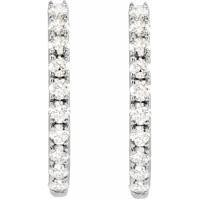 14K White gold Diamond hoop earrings