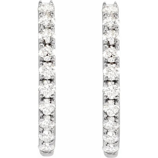 14K White gold Diamond hoop earrings
