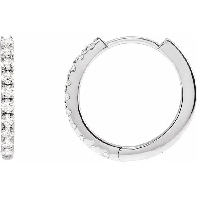 14K White gold Diamond hoop earrings